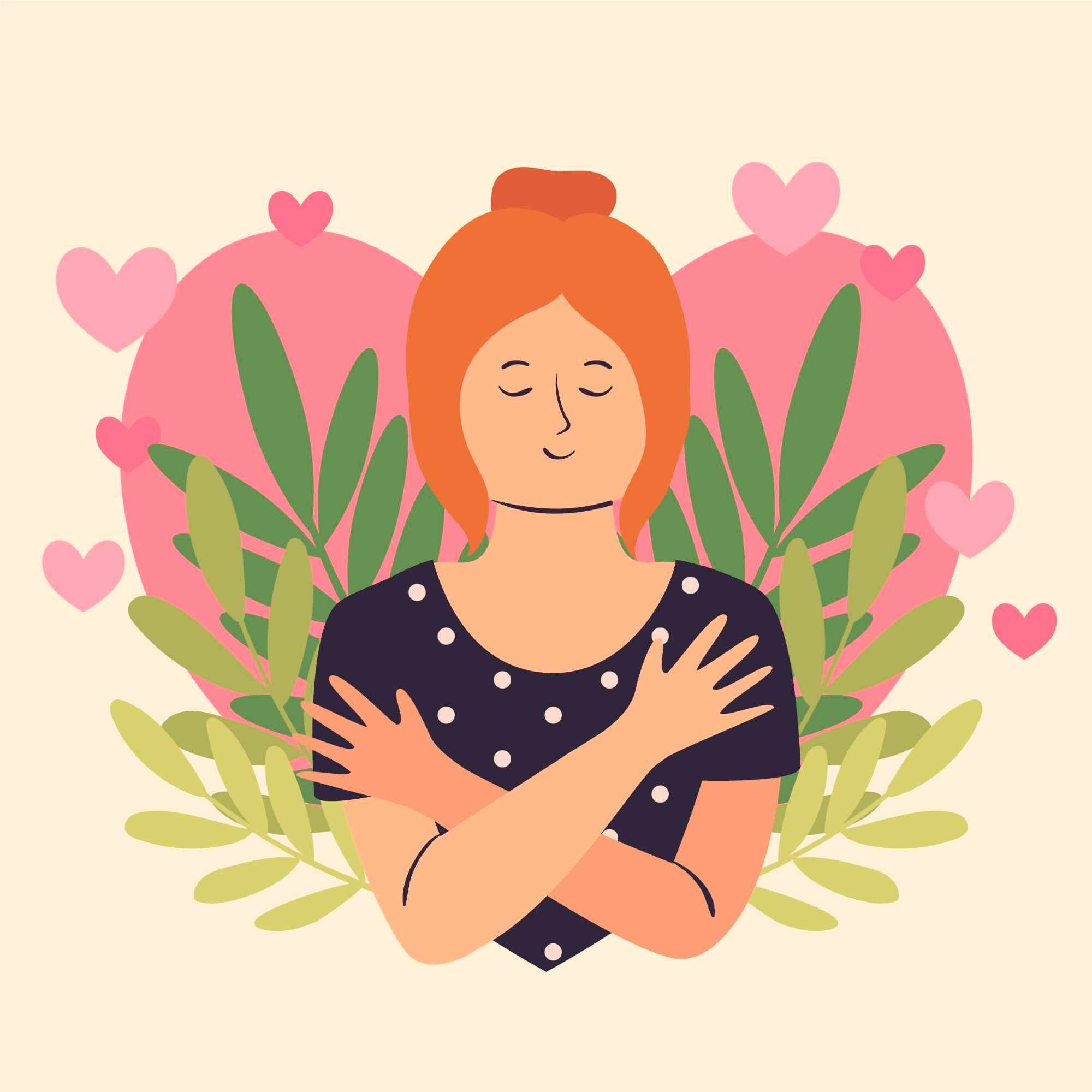 ilustración de mujer autoabrazándose