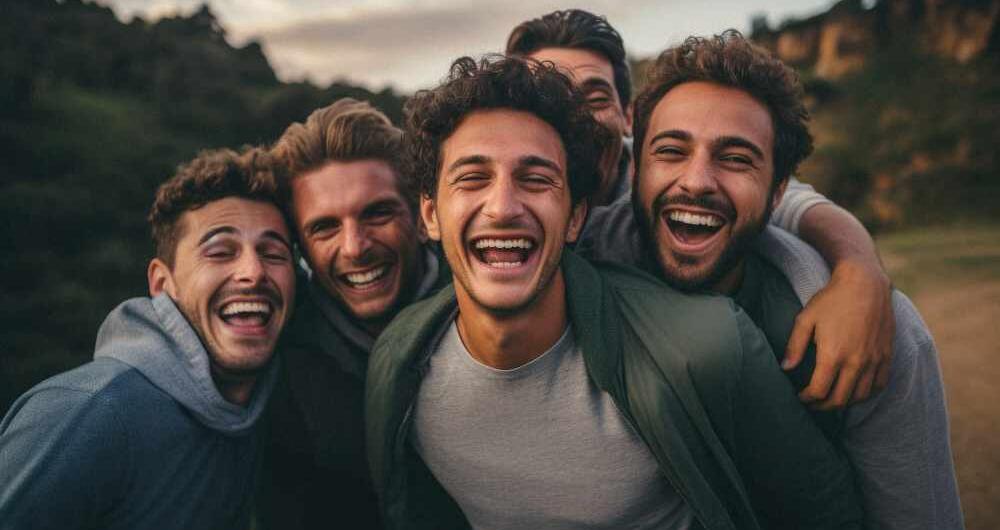 Grupo de amigos sonriendo a la cámara